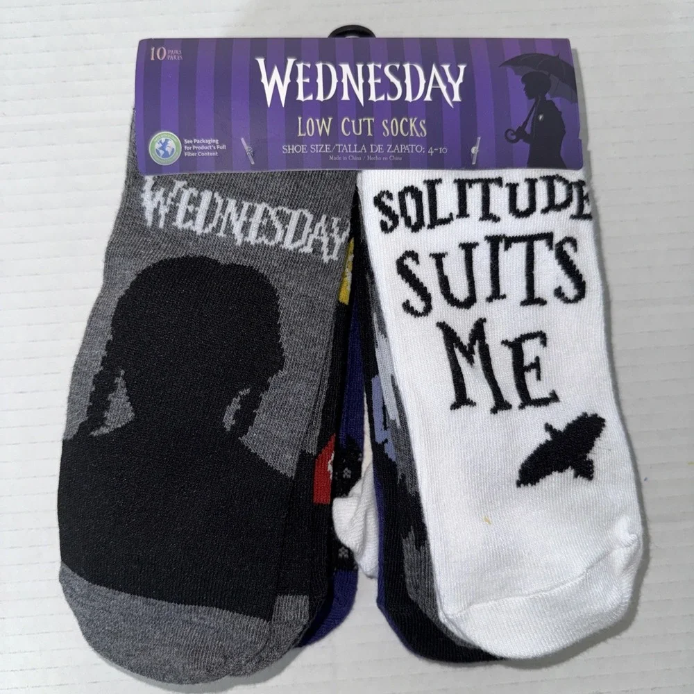 Wednesday Adams Socks Size 4-10 Low Cut Socks 10 Pairs New